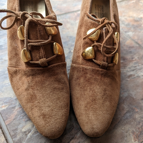 vintage SUEDE LACE UP HEELS 1980's 80's 8 - Picture 4 of 7